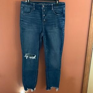 American Eagle jeans button fly, already broken in.